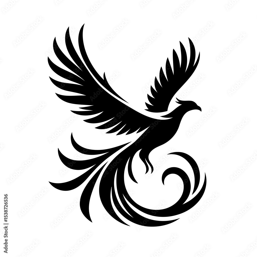 Obraz premium Phoenix Black Bird Silhouette Mythical Creature Elegant Wings Tattoo