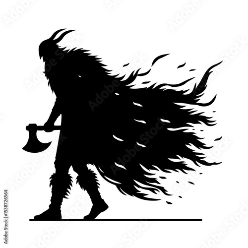 Viking Warrior Silhouette Norse Mythology Legend Hero Power Strength Battle Combat Ancient History Culture Religion Fantasy Dark Mysterious Dramatic