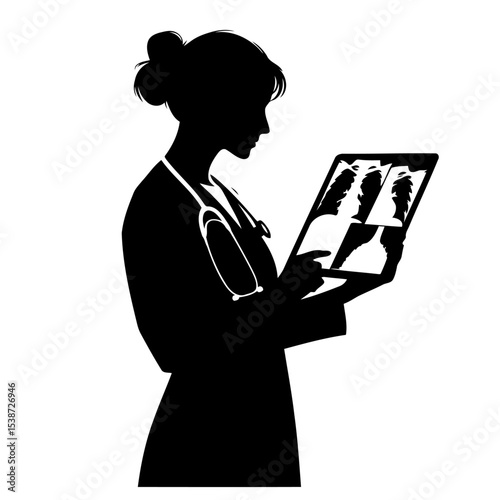 Silhouette Of Doctor Reviewing Xray Medical Diagnosis And Healthcare