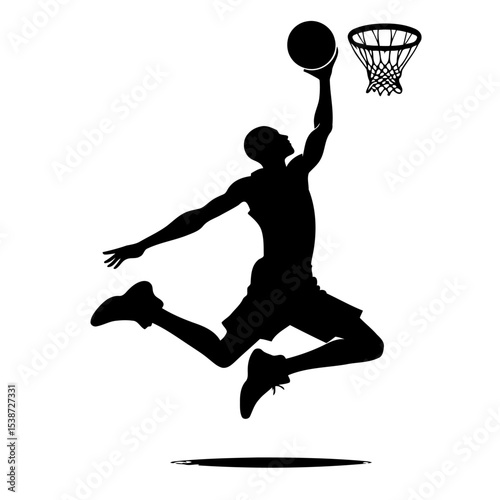 Silhouette Of Basketball Player Executing Powerful Dunk
