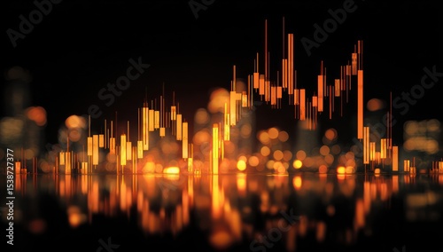 Abstract financial chart over cityscape lights