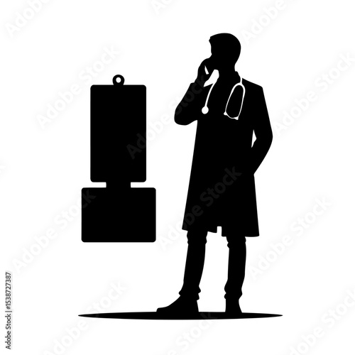 Doctor On Phone Silhouette Of Medical Professional