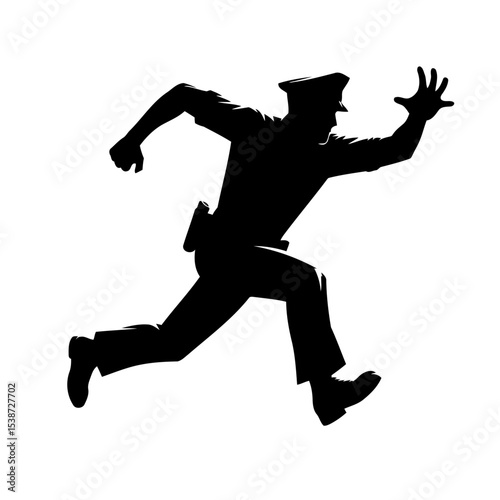 Dynamic Silhouette Of Running Police Officer In Action