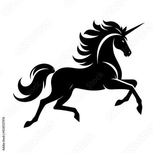 Black Unicorn Silhouette Mythical Creature In Elegant Pose