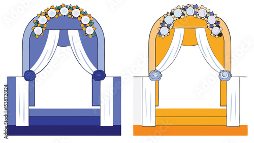 Wedding Arch Illustration Blue and Orange Options
