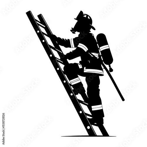 Firefighter Climbing Ladder Courage Rescue And Urban Safety