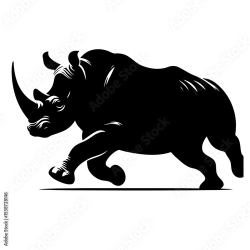Rhino Silhouette Powerful Vector Graphic Of Charging Rhinoceros In