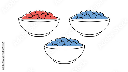 Three Bowls of Colorful Beans