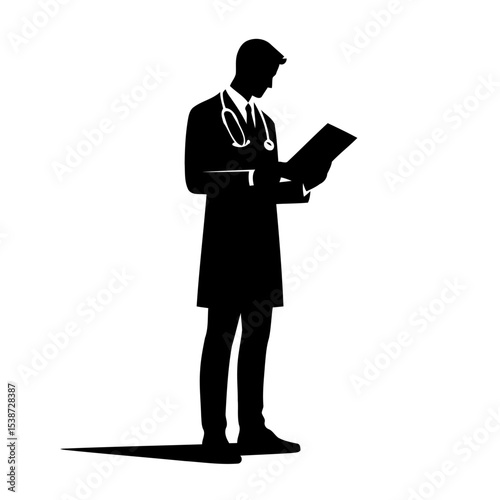 Doctor Reviewing Patients Medical Records Silhouette Of Physician In Clinic Or Hospital Setting Providing Healthcare And Medical Services