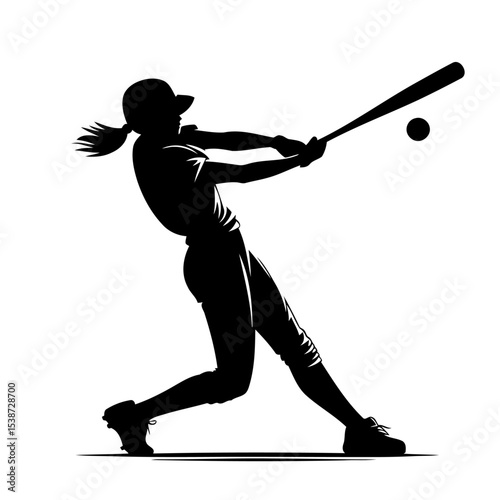 Powerful Softball Player Silhouette Dynamic Action Shot Of Female Athlete Hitting Ball