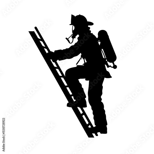 Firefighter Climbing Ladder Silhouette Of Courage Bravery And Dedication In Emergency Response