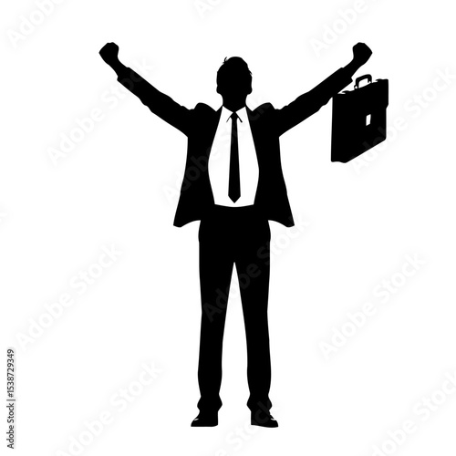 Triumphant Businessman Silhouette Celebrating Success And Achievement