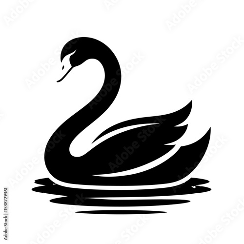 Black Swan Elegant Silhouette In Water Nature Wildlife Bird Vector Graphic