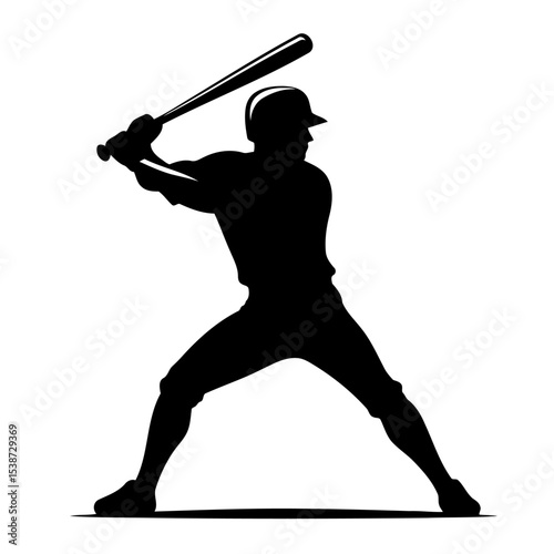 Powerful Baseball Batter Silhouette Dynamic Action Shot Of Baseball Player Swinging For Hit