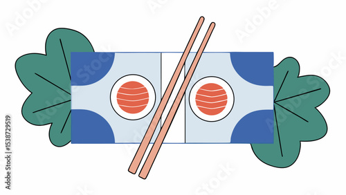 Sushi Packaging Design with Chopsticks and Leaves