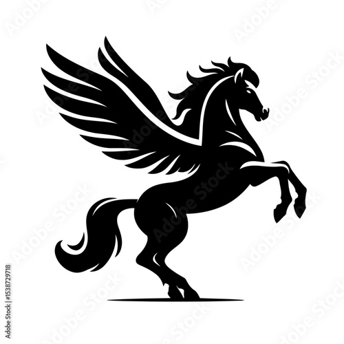 Pegasus Black Winged Horse Silhouette In Elegant