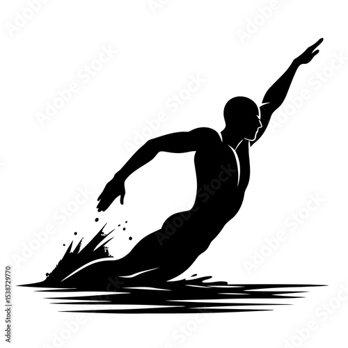 Dynamic Swimmer Silhouette Artistic Dive Into Water