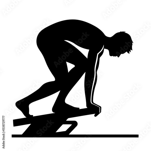 Swimmer Silhouette Diving Into Competition Dynamic Pose Of Athlete Ready To Plunge Into Water