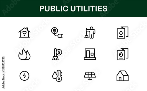 Public Utilities Icon Pack. Clean, Editable Line Icons for Energy, Water Supply, Waste Management, and Urban Infrastructure