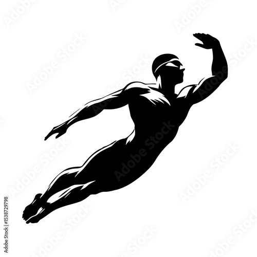 Dynamic Swimmer Silhouette Vector Of Athlete Diving Into Water
