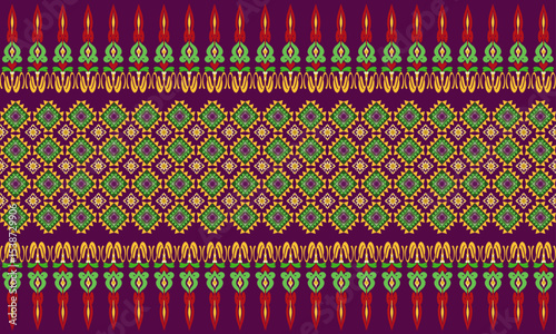 Abstract purple background with geometric patterns and Thai motifs designed for printing on fabric, wallpaper.