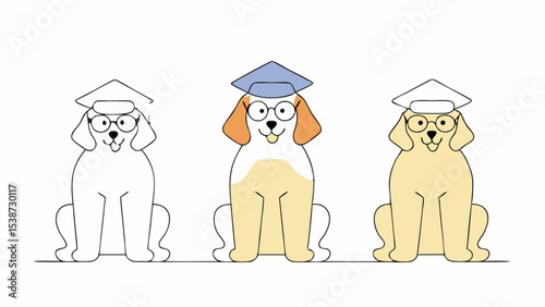 Smart Dog, Graduation Cap, Glasses, Coloring Page