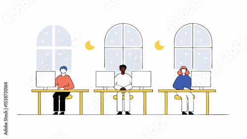 Diverse Team Working Late at Night