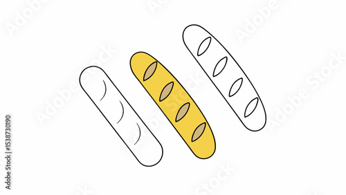 Three Baguettes Line Art, Color, and Outline