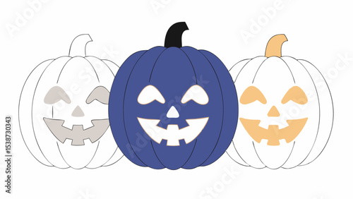 Three Jack-o'-lanterns with Different Expressions