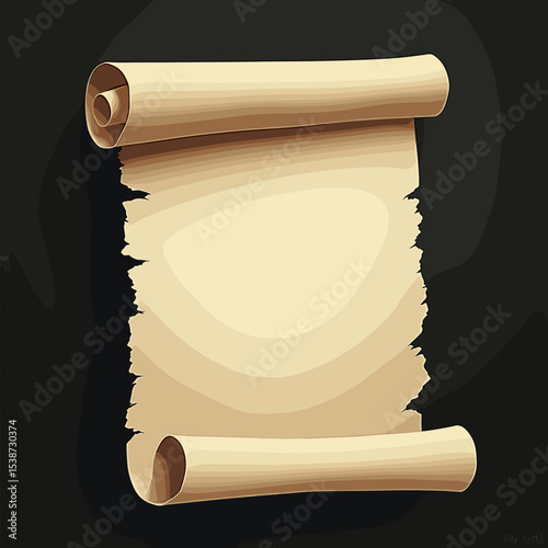 Blank parchment scroll on dark background for creative design  