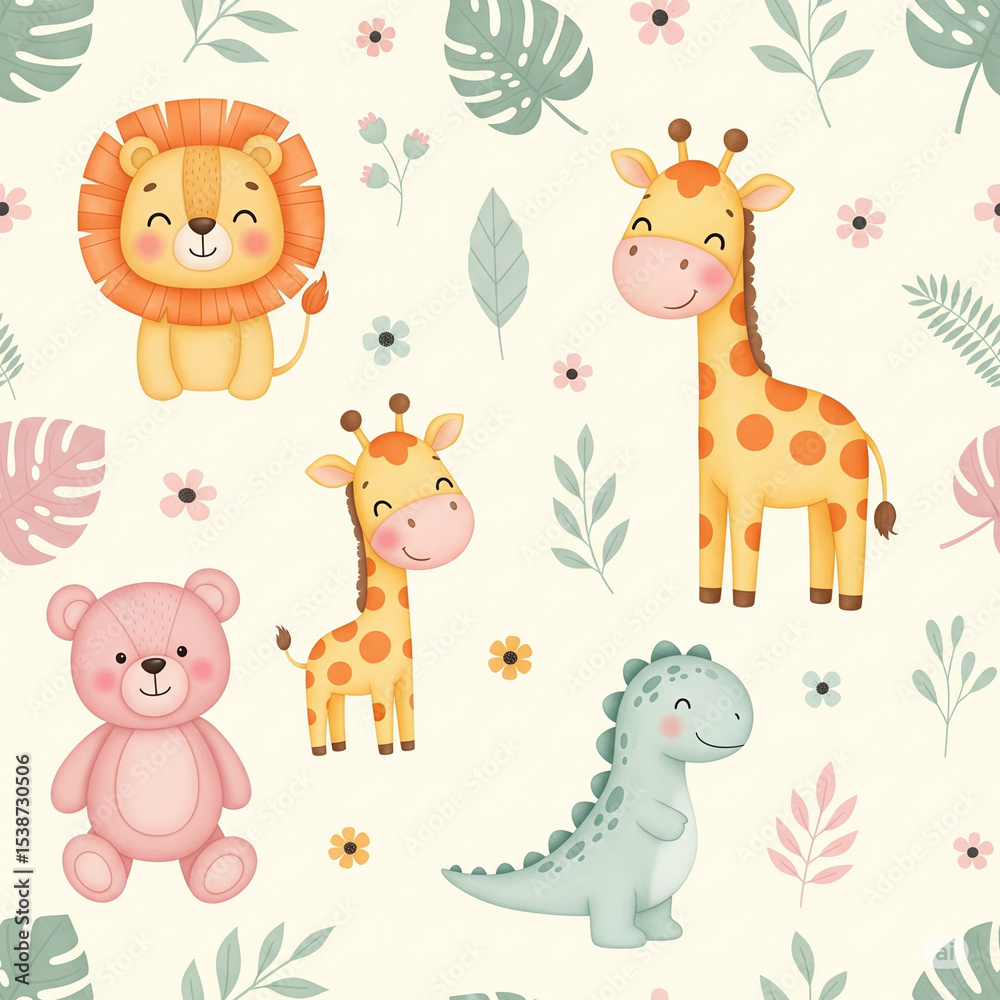 Naklejka premium Cute Cartoon Animals Background