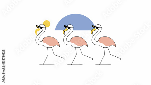 Three Hip Flamingos in Sunglasses