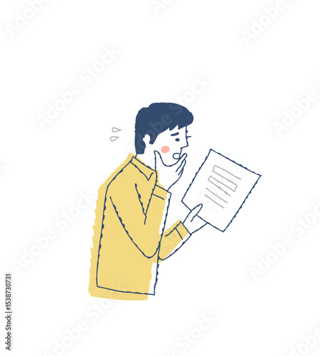 書類を見て困った表情をしている男性