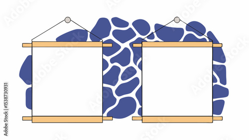 Blank Hanging Scroll Frames on Abstract Background
