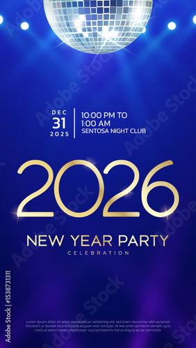2026 Happy New Year club poster Background for your Flyers and Greetings Card graphic or new year themed party invitations. 2026 New Year Party Celebration invitation design.