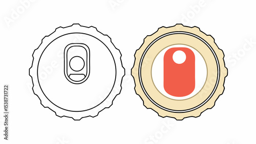 Can Top, Open and Closed, Line Art, Vector Illustration