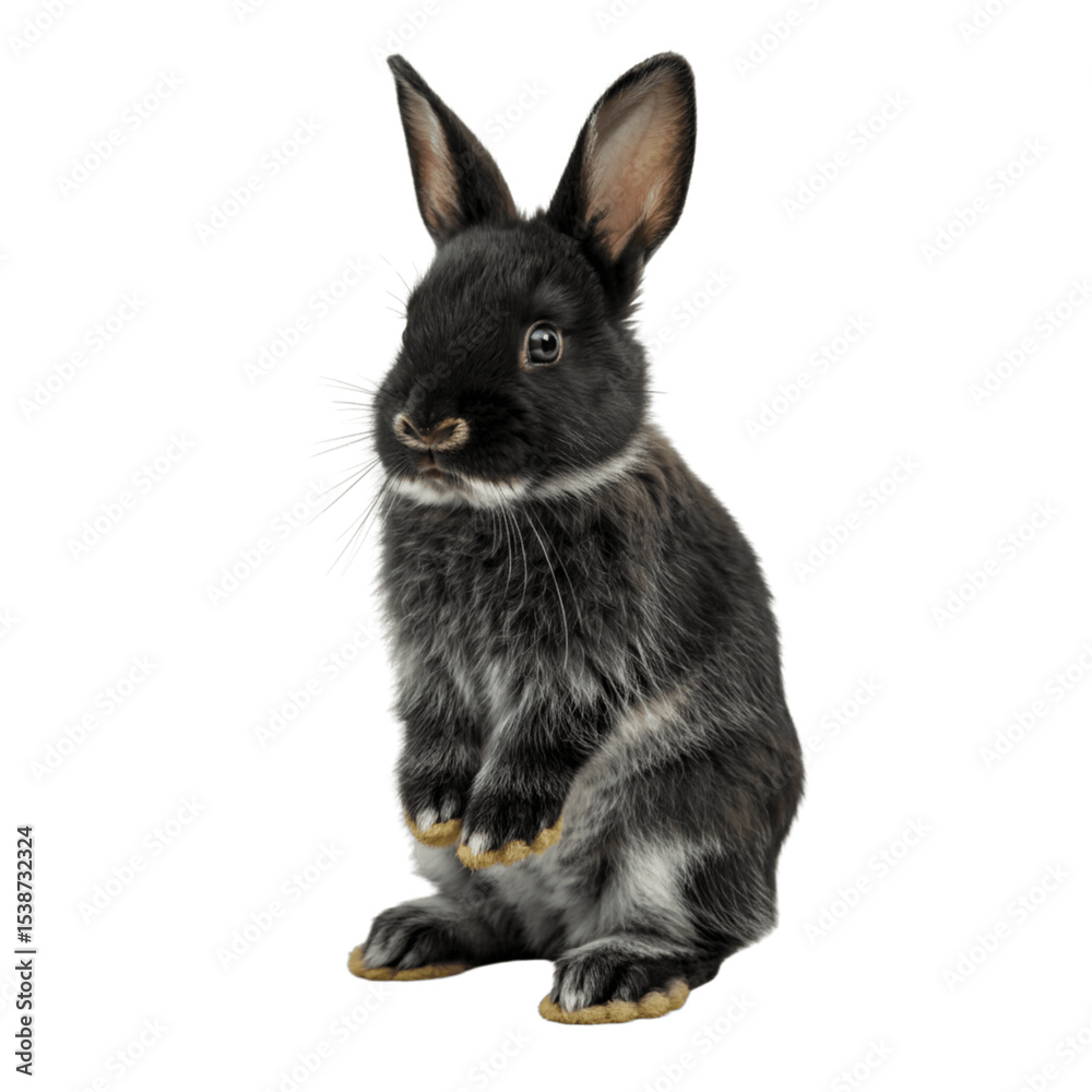 Obraz premium Adorable Charm: Fluffy Black Rabbit Standing (transparent background) Generative Ai.