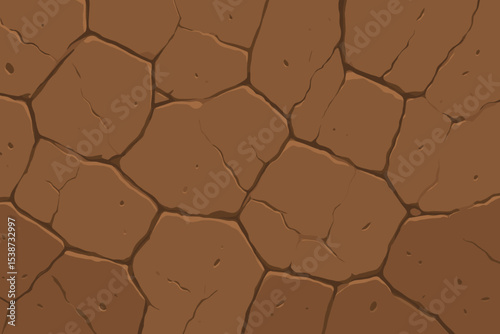 Seamless cracked ground texture. Dry earth background for game design. Cartoon desert floor pattern. Arid soil surface. Cracked mud texture. Drought concept. Clay wasteland floor.