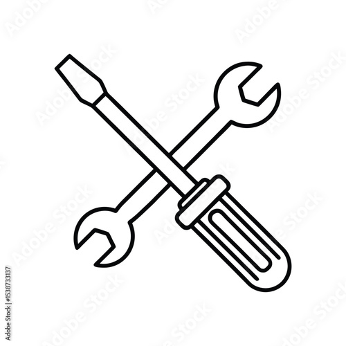 Crossed Wrench and Screwdriver Line Art Icon Vector Illustration.