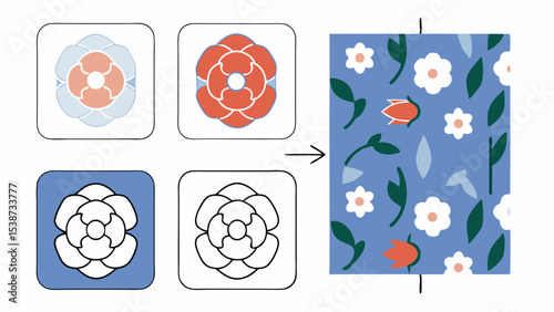 Floral Design Pattern From Sketch to Seamless Repeat