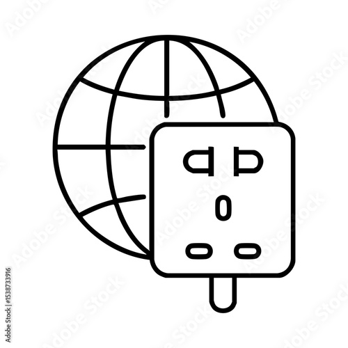 Universal travel adapter icon with globe