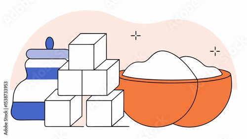 Sugar Cubes and Granulated Sugar in Bowl