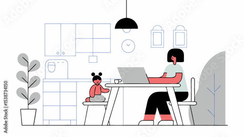 Mom Working From Home with Toddler