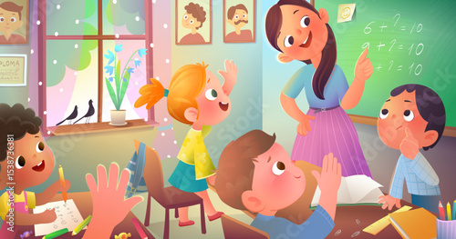 Classroom Math Lesson with Students and Teacher