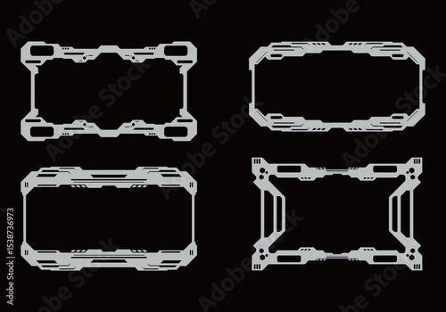 HUD futuristic frame border game streetwear elements collection set panel cyber sci-fi, onate cyber space cyberpunk interface editable