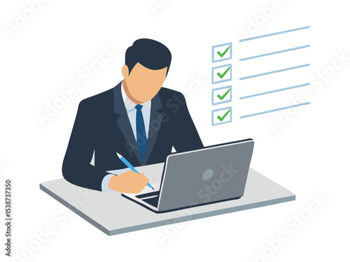 Businessman use pen to tick correct sign mark in checkbox for quality document control checklist and business approve project concept.