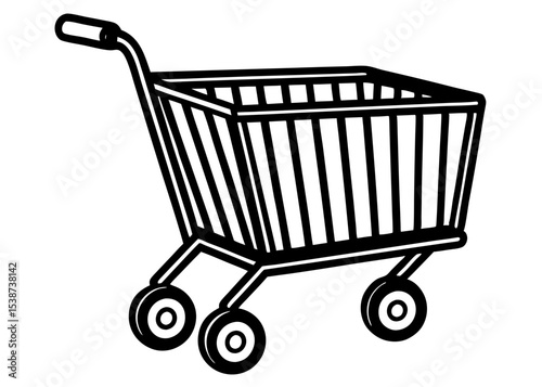 Silhouette Realistic detailed 3d metallic supermarket cart closeup view vector illustration