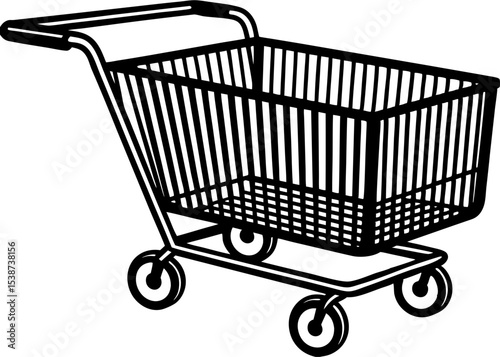 Silhouette Realistic detailed 3d metallic supermarket cart closeup view vector illustration
