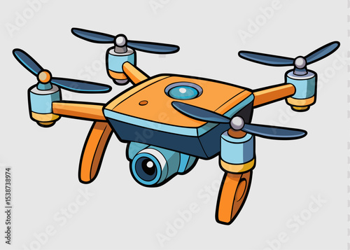 Realistic flying drone quadcopter on transparent background.