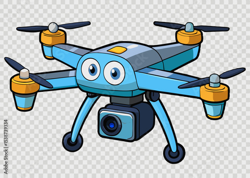 Realistic 3D blue drone on transparent background